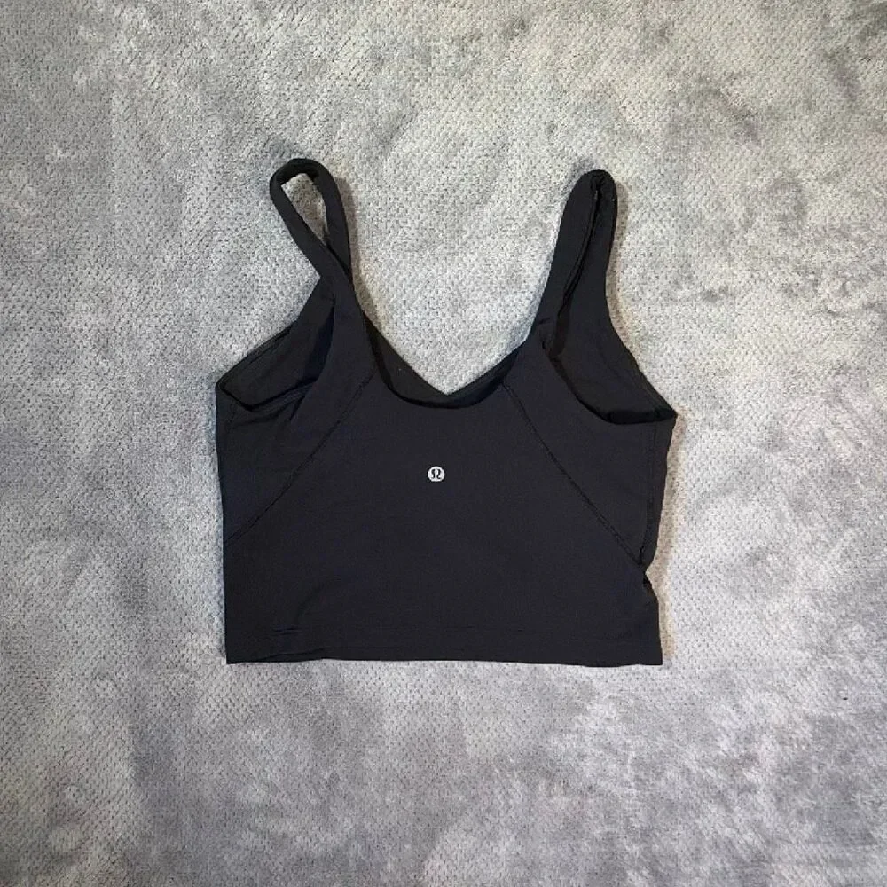 Lululemon Align Tank Top Black Size 8 V-Neck Cropped Built-In Bra Yoga Workout #
